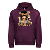 Mauve Wine Black Hair Believe Praying Caucasian Messy Bun Urban Hoodie - texasbilliewilder