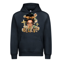 Navy Black Hair Believe Praying Caucasian Messy Bun Urban Hoodie - texasbilliewilder