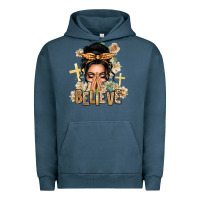 Pigment Midnight Navy Black Hair Believe Praying Caucasian Messy Bun Urban Hoodie - texasbilliewilder