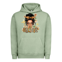 Pigment Oil Green Black Hair Believe Praying Caucasian Messy Bun Urban Hoodie - texasbilliewilder