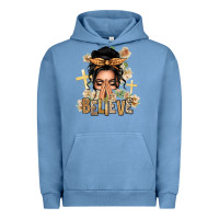 Pigment Pebble Blue Black Hair Believe Praying Caucasian Messy Bun Urban Hoodie - texasbilliewilder