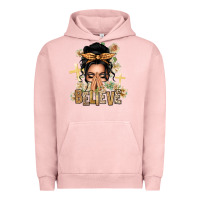 Pigment Salmon Black Hair Believe Praying Caucasian Messy Bun Urban Hoodie - texasbilliewilder