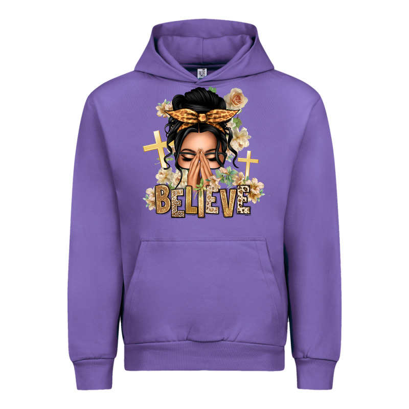 Black Hair Believe Praying Caucasian Messy Bun Urban Hoodie by texasbilliewilder | Teevron