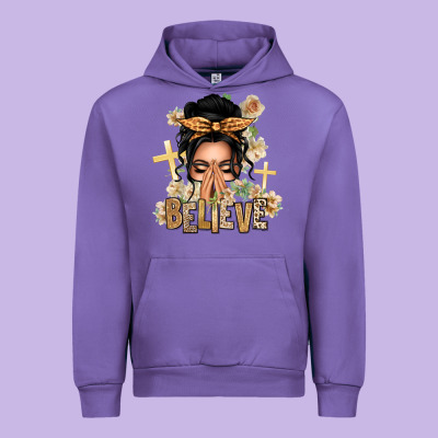 Black Hair Believe Praying Caucasian Messy Bun Urban Hoodie Designed By Texasbilliewilder