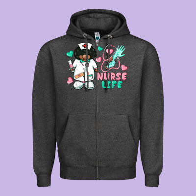 Nurse Life Afro American Nurse Zipper Hoodie Designed By Barkaloodesign