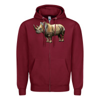 Burgundy Rhino Illustrations Zipper Hoodie - LillyAllenDesigns