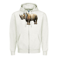 Oatmeal Heather Rhino Illustrations Zipper Hoodie - LillyAllenDesigns