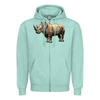Seafoam Rhino Illustrations Zipper Hoodie - LillyAllenDesigns