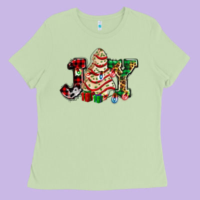Joy With Christmas Tree Cake Ado Ladies Tee Designed By Adodesignshop
