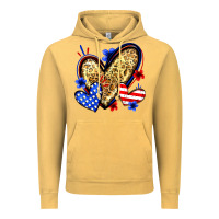 Vintage Mustard American flag heart leopard Vintage Hoodie - Zillion Design Studio