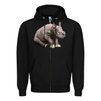 Black Baby Rhino Illustrations Zipper Hoodie - LillyAllenDesigns