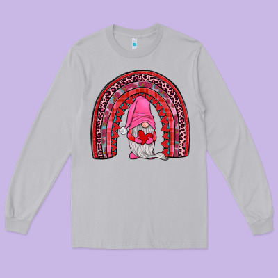 Valentines Gnomies Rainbow Long Sleeve Tee Designed By Jahusdesignshop