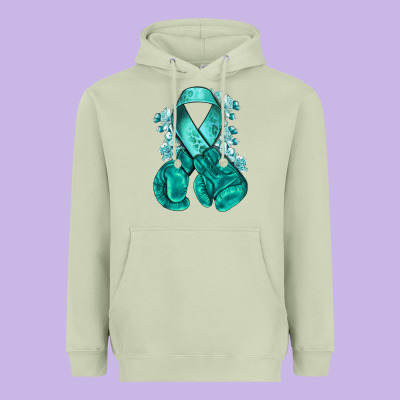 Ovarian Cancer Teal Ribbon With Boxing Gloves Heavyweight Hoodie Designed By Nancycooperartshop