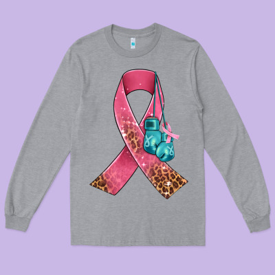 Cancer Ribbon And Boxing Gloves Long Sleeve Tee Designed By Adodesignshop