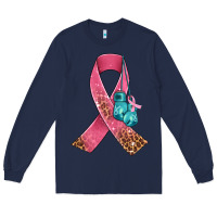 Navy cancer ribbon and boxing gloves Long Sleeve Tee - AdoDesignShop