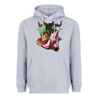 Heather Grey cowgirl boots hat horns cactus Heavyweight Hoodie - NancyCooperArtShop