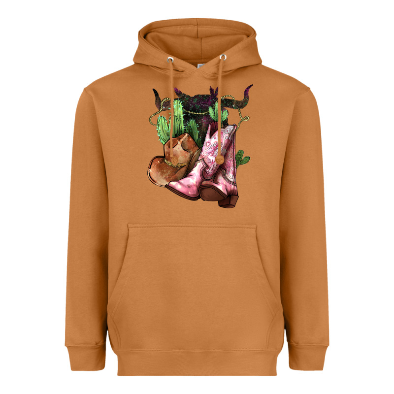 Cowgirl Boots Hat Horns Cactus Heavyweight Hoodie by NancyCooperArtShop | Teevron