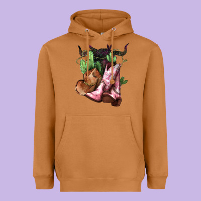 Cowgirl Boots Hat Horns Cactus Heavyweight Hoodie Designed By Nancycooperartshop