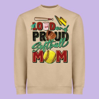 Loud And Proud Softball Mom Heavyweight Sweatshirt Designed By Zillion Design Studio