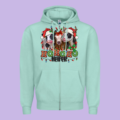Ho Ho Ho Heifer Christmas Heifers Zipper Hoodie Designed By Jasminsmagicworld