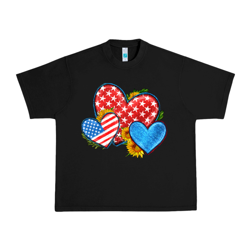 Usa Flag Hearts With Sunflower Urban Heavy Tee by HRA Design Shop | Teevron