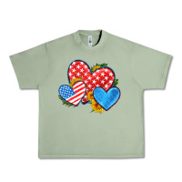 Oil Green usa flag hearts with sunflower Urban Heavy Tee - HRA Design Shop