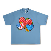 Pebble Blue usa flag hearts with sunflower Urban Heavy Tee - HRA Design Shop