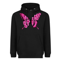 Black Floral pink butterfly Heavyweight Hoodie - NancyCooperArtShop