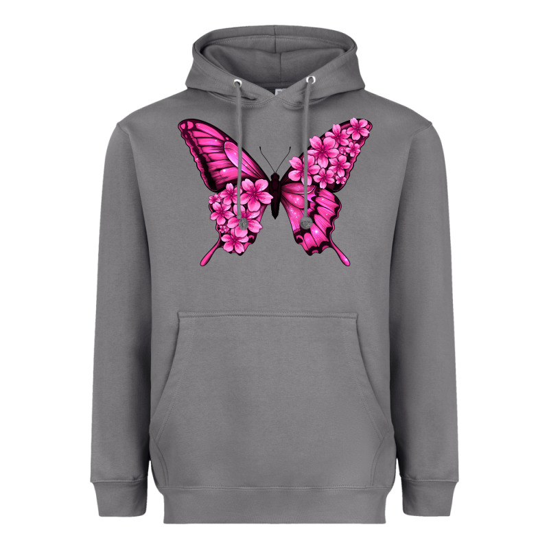 Floral Pink Butterfly Heavyweight Hoodie by NancyCooperArtShop | Teevron