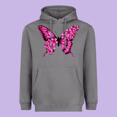 Floral Pink Butterfly Heavyweight Hoodie Designed By Nancycooperartshop