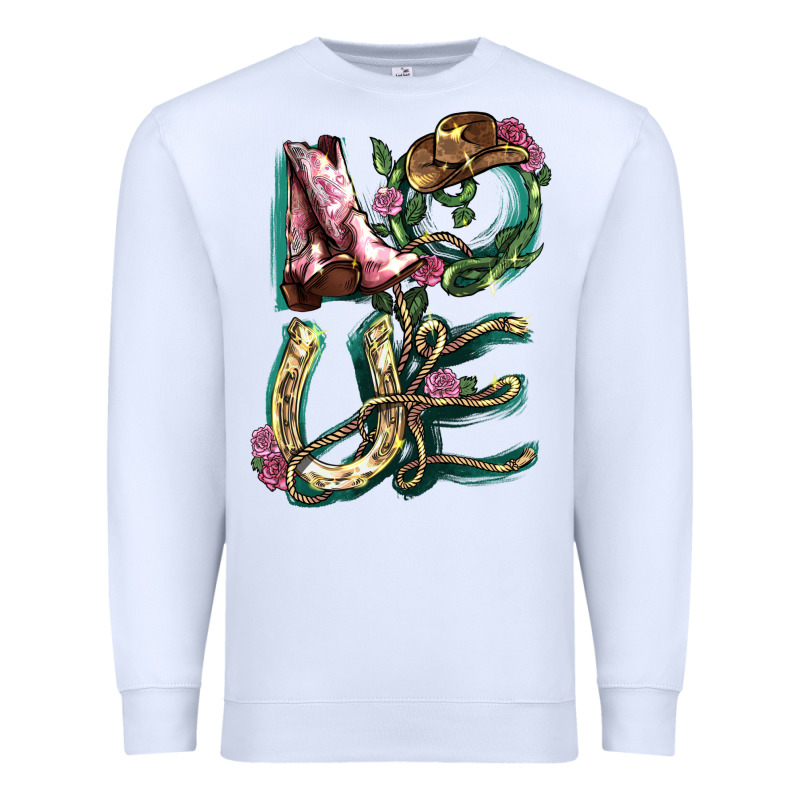 Love Boots Horseshoe Cowboy Premium Sweatshirt by NancyCooperArtShop | Teevron