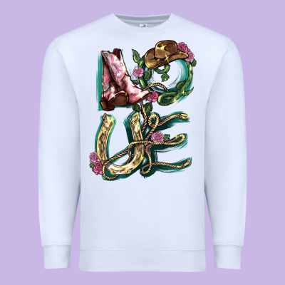 Love Boots Horseshoe Cowboy Premium Sweatshirt Designed By Nancycooperartshop