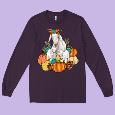 Goat Family Fall Pumpkins Gemstone Long Sleeve Tee Designed By Artiststas