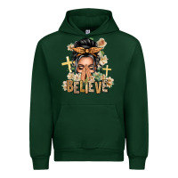 Forest Green Gray Hair Believe Praying Caucasian Messy Bun Urban Hoodie - texasbilliewilder