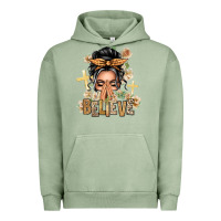 Pigment Oil Green Gray Hair Believe Praying Caucasian Messy Bun Urban Hoodie - texasbilliewilder