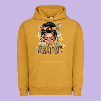 Gray Hair Believe Praying Caucasian Messy Bun Urban Hoodie Designed By Texasbilliewilder