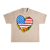 French Oak usa flag heart with sunflower Urban Heavy Tee - HRA Design Shop