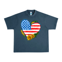 Midnight Navy usa flag heart with sunflower Urban Heavy Tee - HRA Design Shop
