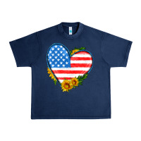 Navy usa flag heart with sunflower Urban Heavy Tee - HRA Design Shop