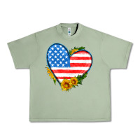 Oil Green usa flag heart with sunflower Urban Heavy Tee - HRA Design Shop