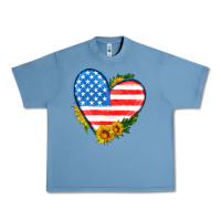 Pebble Blue usa flag heart with sunflower Urban Heavy Tee - HRA Design Shop