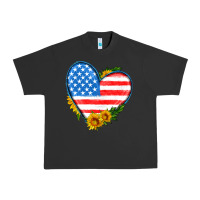 Usa Flag Heart With Sunflower Urban Heavy Tee | Teevron