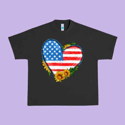 Usa Flag Heart With Sunflower Urban Heavy Tee Designed By Hra Design Shop