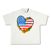 Pistachio usa flag heart with sunflower Urban Heavy Tee - HRA Design Shop