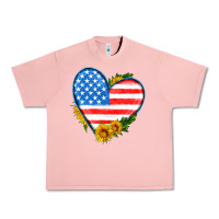 Salmon usa flag heart with sunflower Urban Heavy Tee - HRA Design Shop