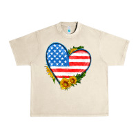 Sandshell usa flag heart with sunflower Urban Heavy Tee - HRA Design Shop