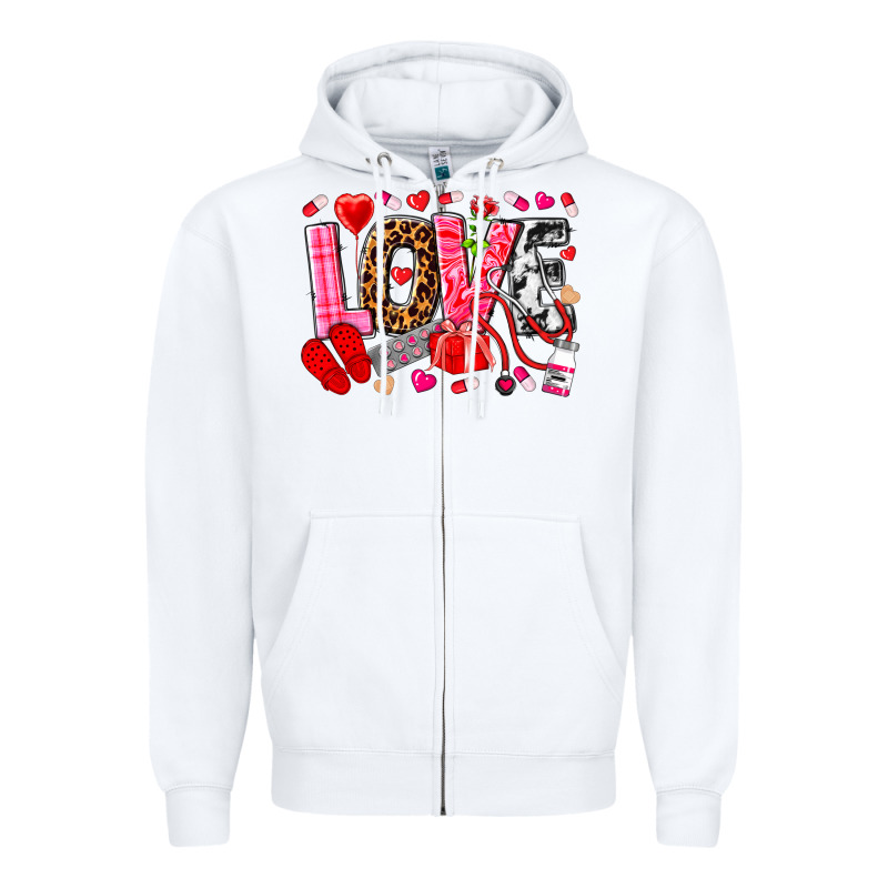 Valentines Day Love Nurse Zipper Hoodie by NancyCooperArtShop | Teevron