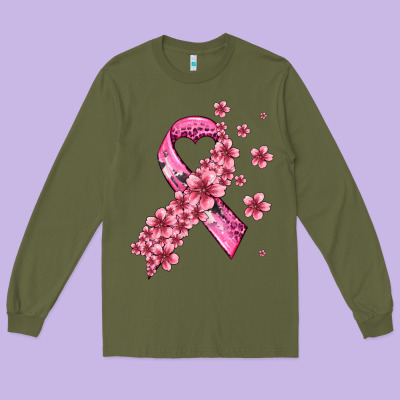 Pink Cancer Ribbon Long Sleeve Tee Designed By Adodesignshop