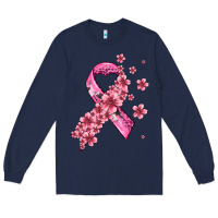 Navy pink cancer ribbon Long Sleeve Tee - AdoDesignShop