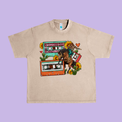 Rodeo Sunflower Cactus Cassette Urban Heavy Tee Designed By Fadigitalartstudio